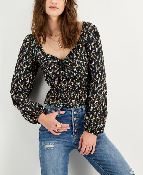 Juniors' Peplum-Hem Sweetheart-Neck Top